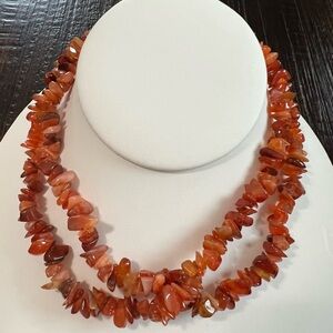29” polished chipped stone carnelian necklace natural orange